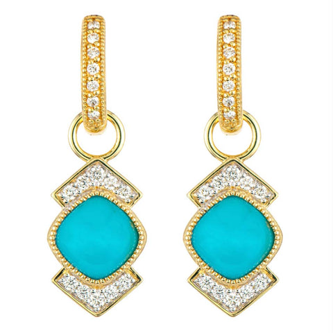 Turquoise, yellow gold, and diamond charm earrings