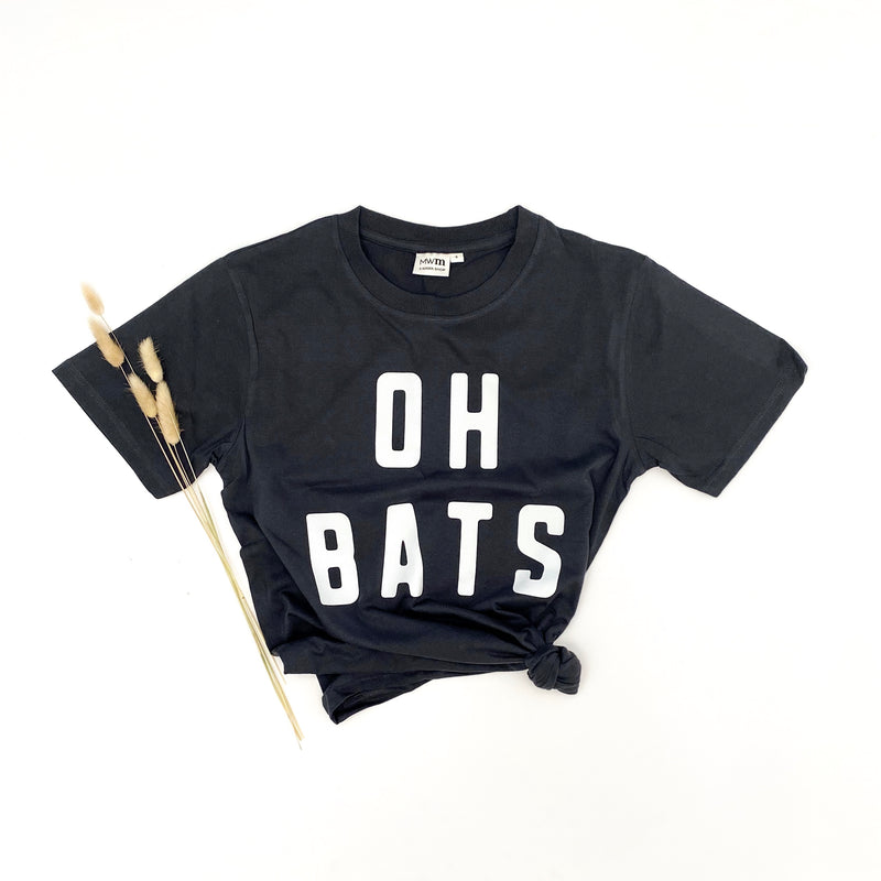 Oh Bats Adult Ribbed Neck Tee - White Design