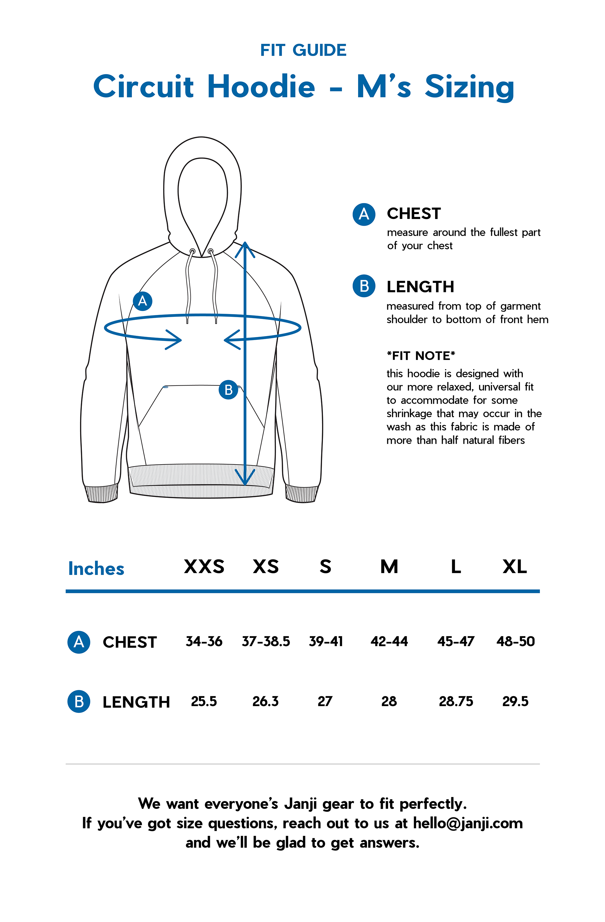 Size Chart - M's Circuit Hoodie – Janji