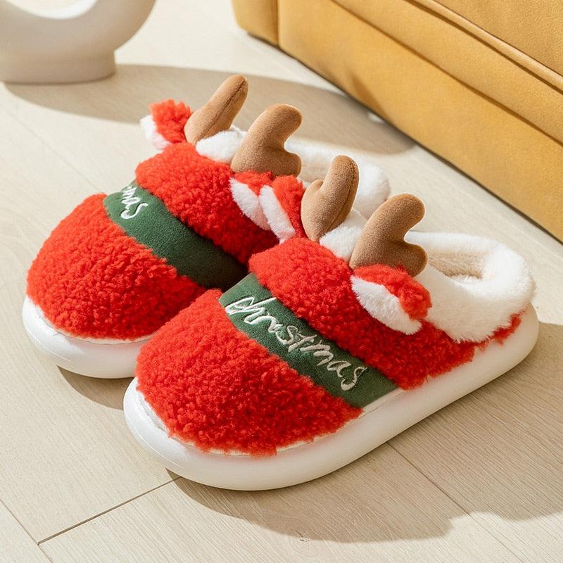 Christmas Reindeer Thick Sole Fluffy Slippers – Comfy Morning