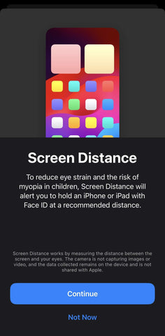 Apple iOS screen distance settings switch on