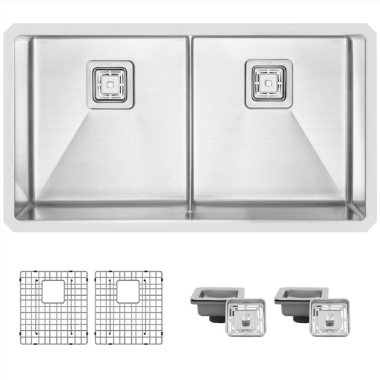 Stylish Zircon 32 x 18 Double Bowl Undermount Stainless Steel