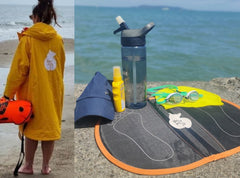Bearhug: Summer Sea Swim Kit:  Therma parka, swim buoy, swimming cap, swimming goggles, hat, water, sun screen, foot mat