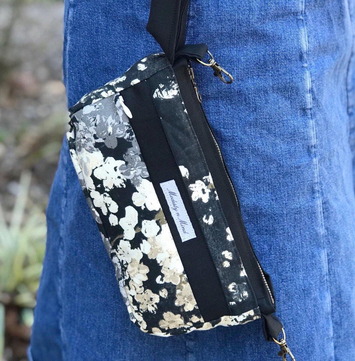 Beige Gray Black Floral Wristlet