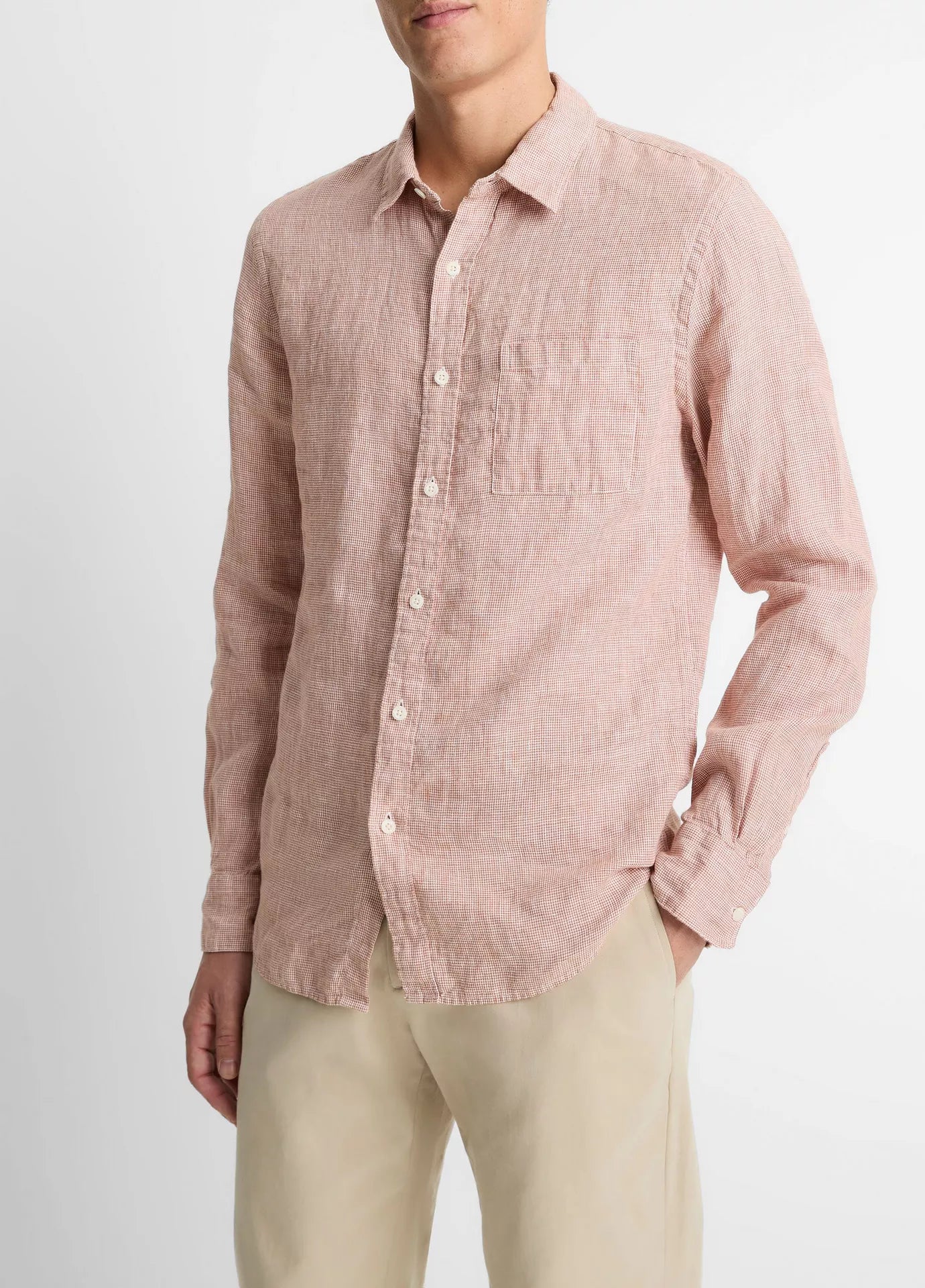 Vince Classic Fit LS Shirt Sepia/Optic White