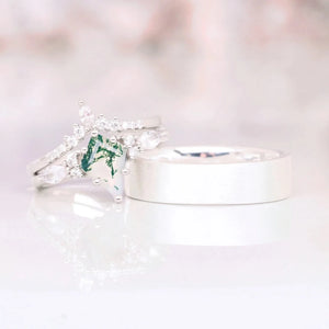 Skye Kite® Green Moss Agate Ring Couples Ring Set - Aquamarise