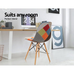 Artiss Set of 4 Retro Beech Fabric Dining Chair - Multi Colour - Furniture > Dining