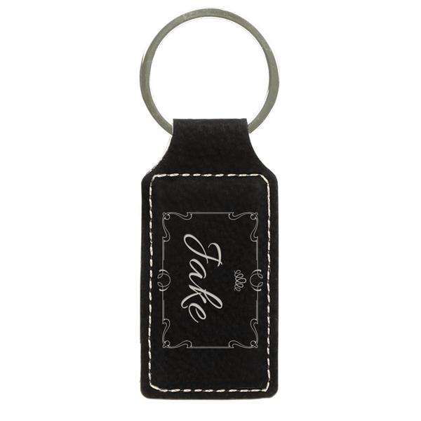 Black Personalized Rectangle Leatherette Keychain