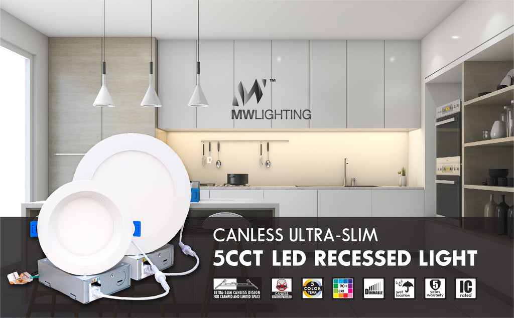 MW Lighting 3 Inch Canless Ultra-Slim 5CCT LED Recessed Light with Flat Trim