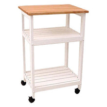 Load image into Gallery viewer, White Kitchen Microwave Cart with Butcher Block Top &amp; Locking Casters

