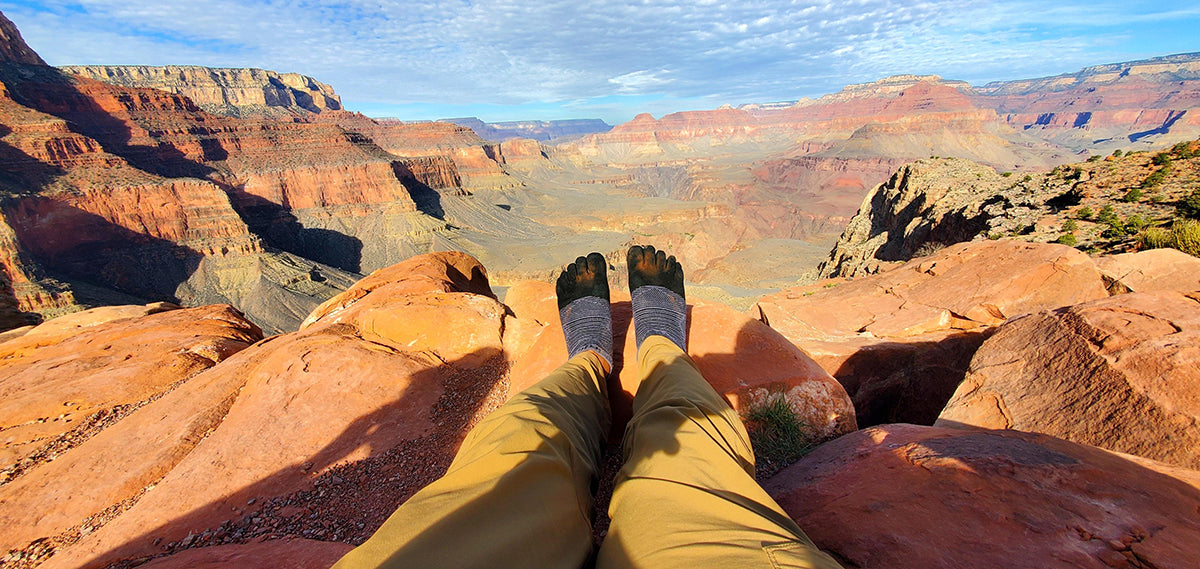Airing out the Injinji Coolmax with a view of the Grand Canyon (October 2021). 