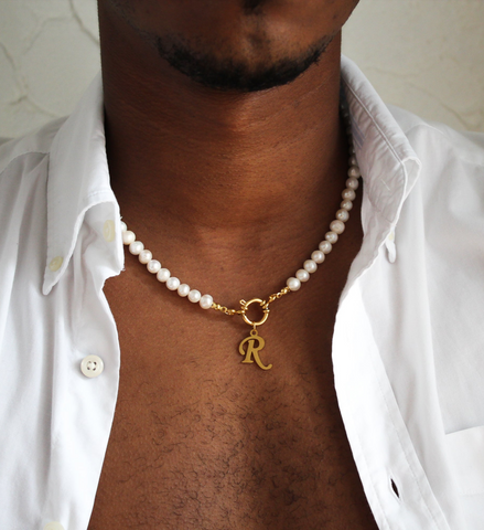 Weiße Süßwasser Perlenkette für Männer