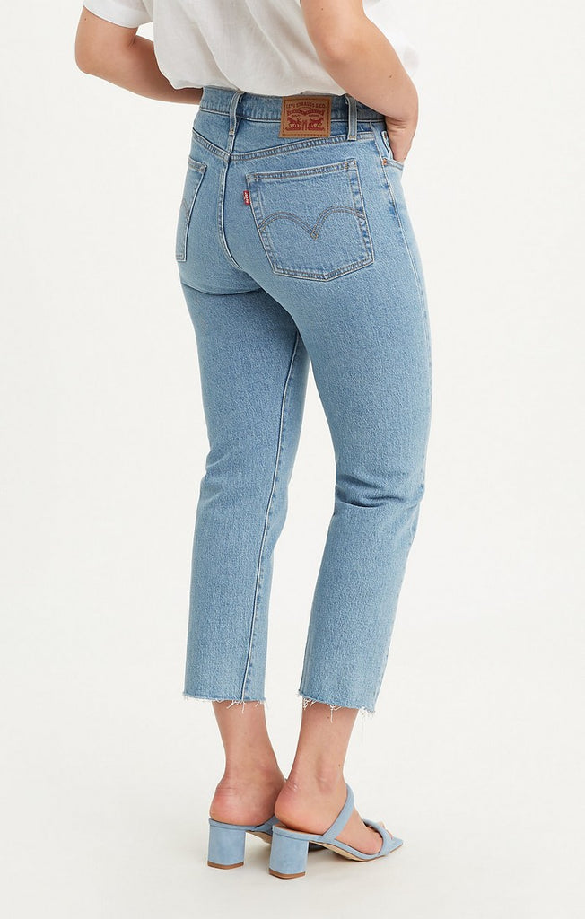 levi's wedgie high waist raw hem straight leg jeans