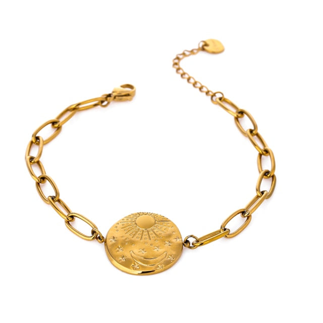 Collier lune soleil or