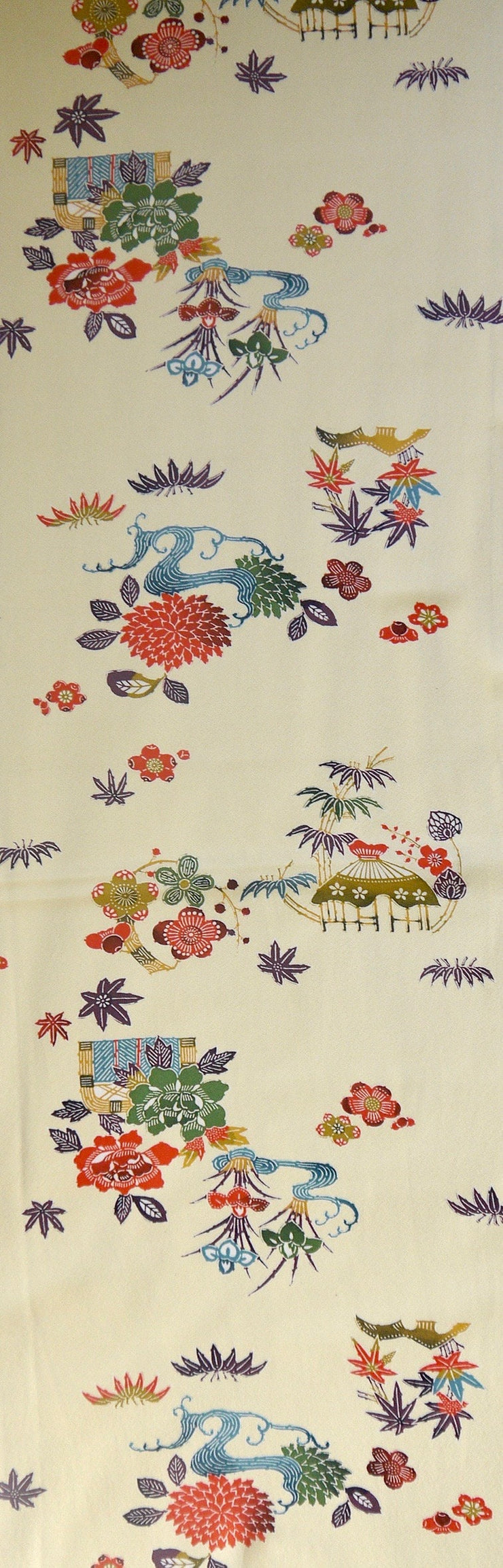 80s KIMONO SILK, Japanese Silk Fabric, Cream Floral Patterns, Lightweight Silk Fabric for Craft and Sewing Japan stock 220318-08S