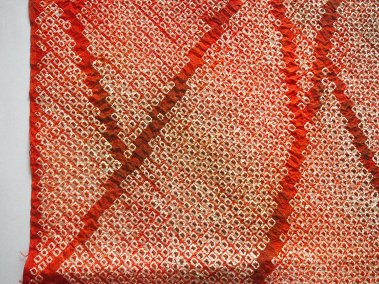 80s KIMONO SILK, Japanese Silk Fabric, Orange SHIBORI, Lightweight Silk Fabric for Craft and Sewing 44"Japan stock 220227-09L