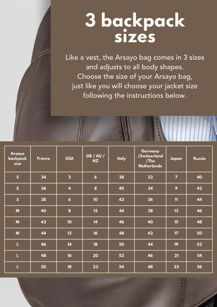 Chart size - Arsayo backpack