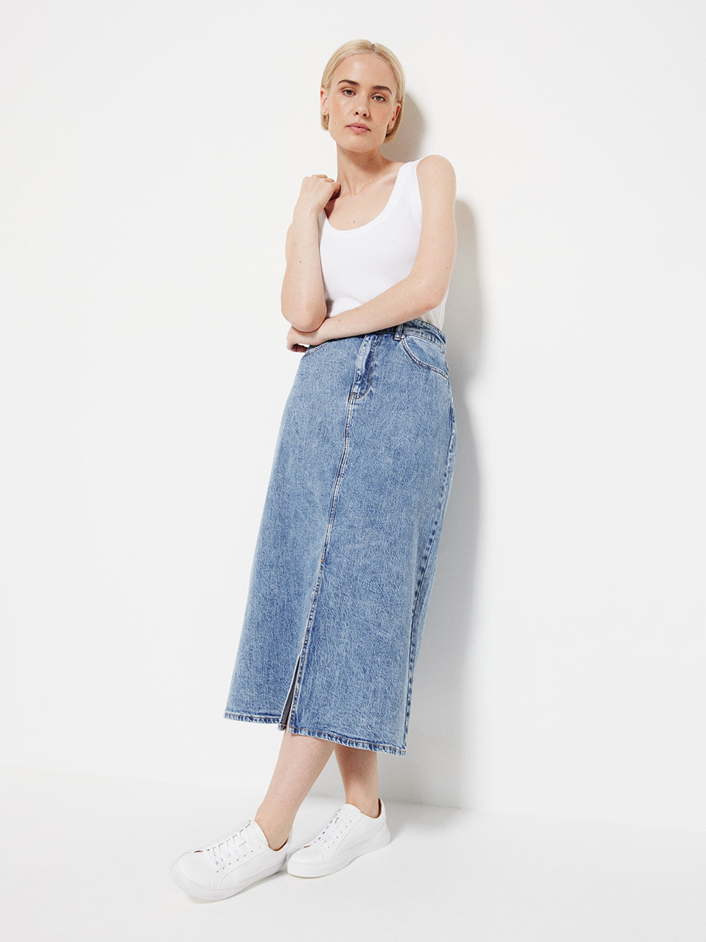 The A-Line Midi Denim Skirt