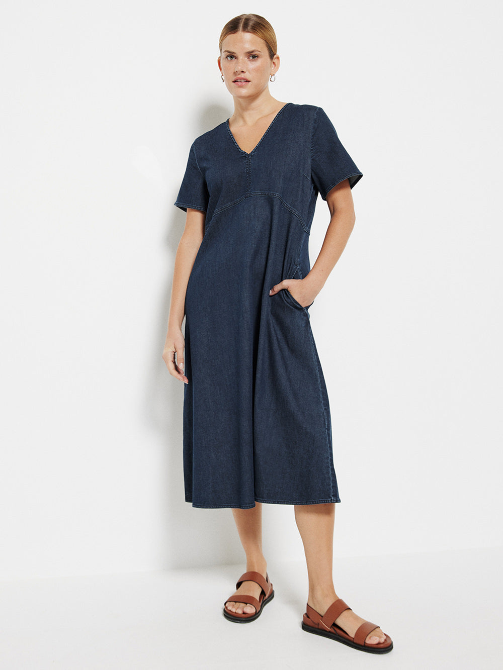 The V-Neck Stretch Denim Dress