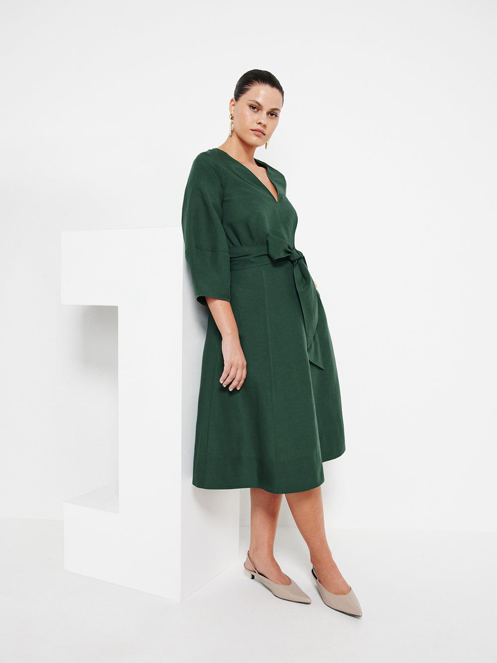 The Linen Blend Statement Sleeve Dress