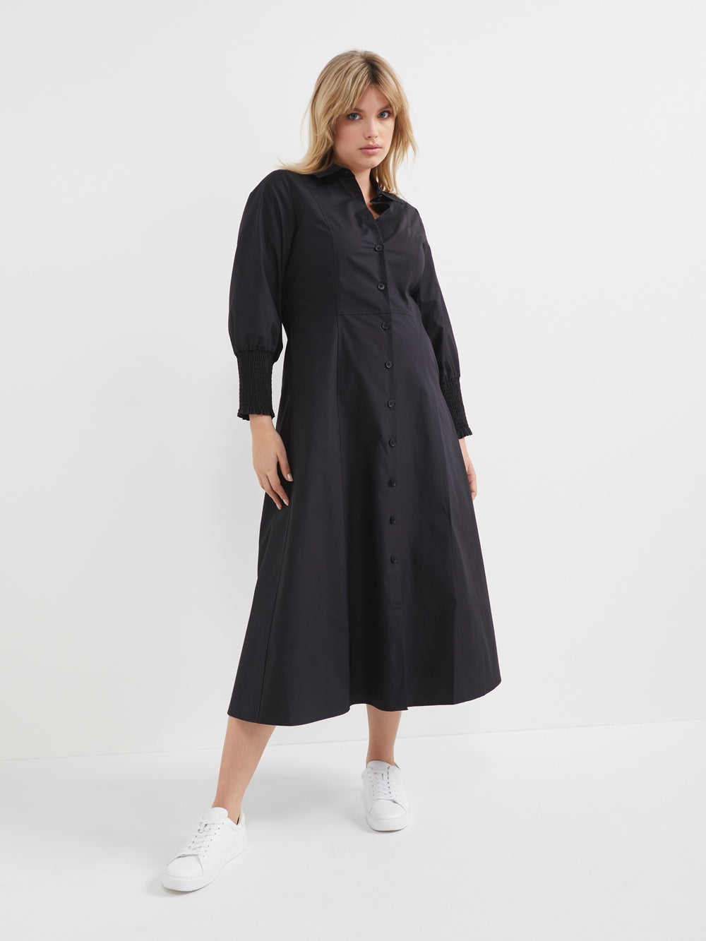 The Cotton Poplin Shirred Sleeve Dress