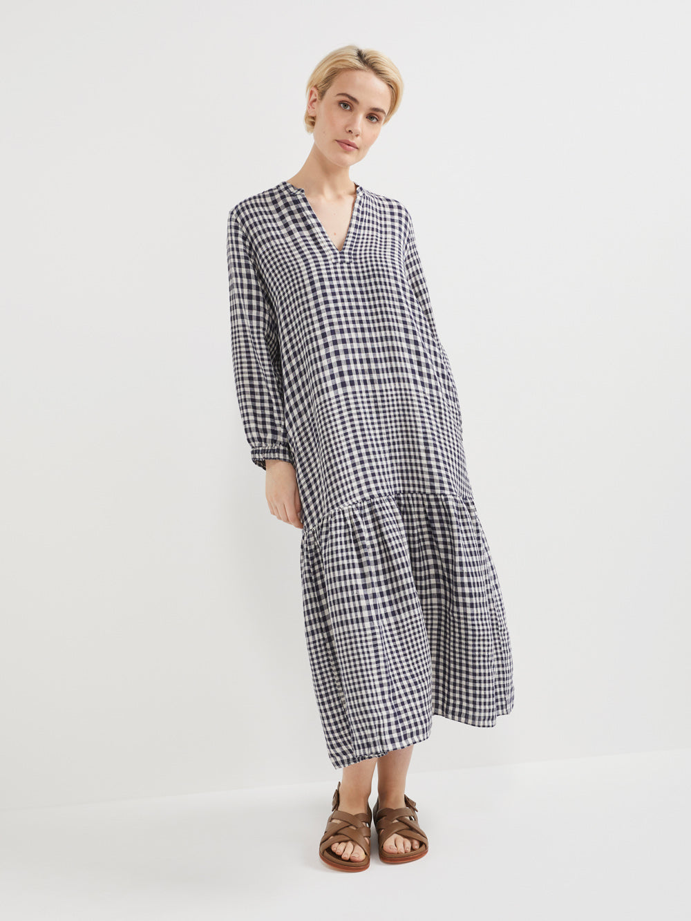 The Linen Gingham Midi Dress