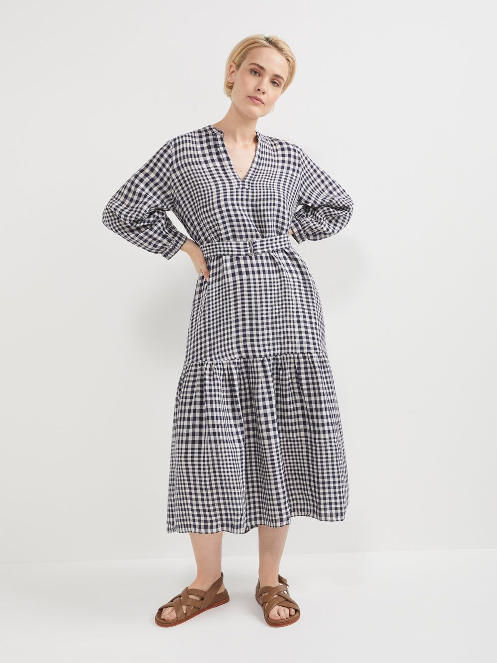 The Linen Gingham Midi Dress