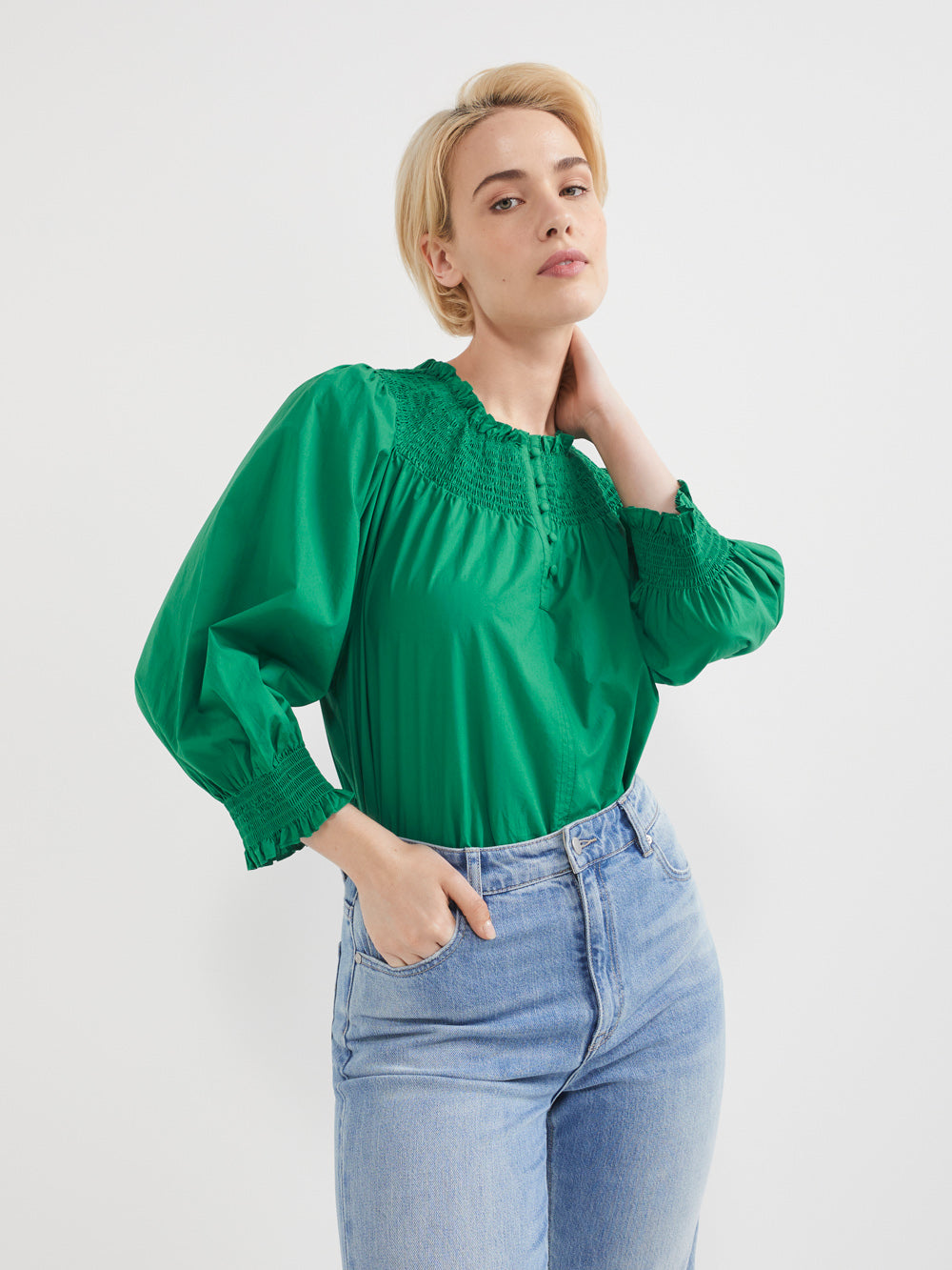 The Cotton Voile Shirred Detail Top