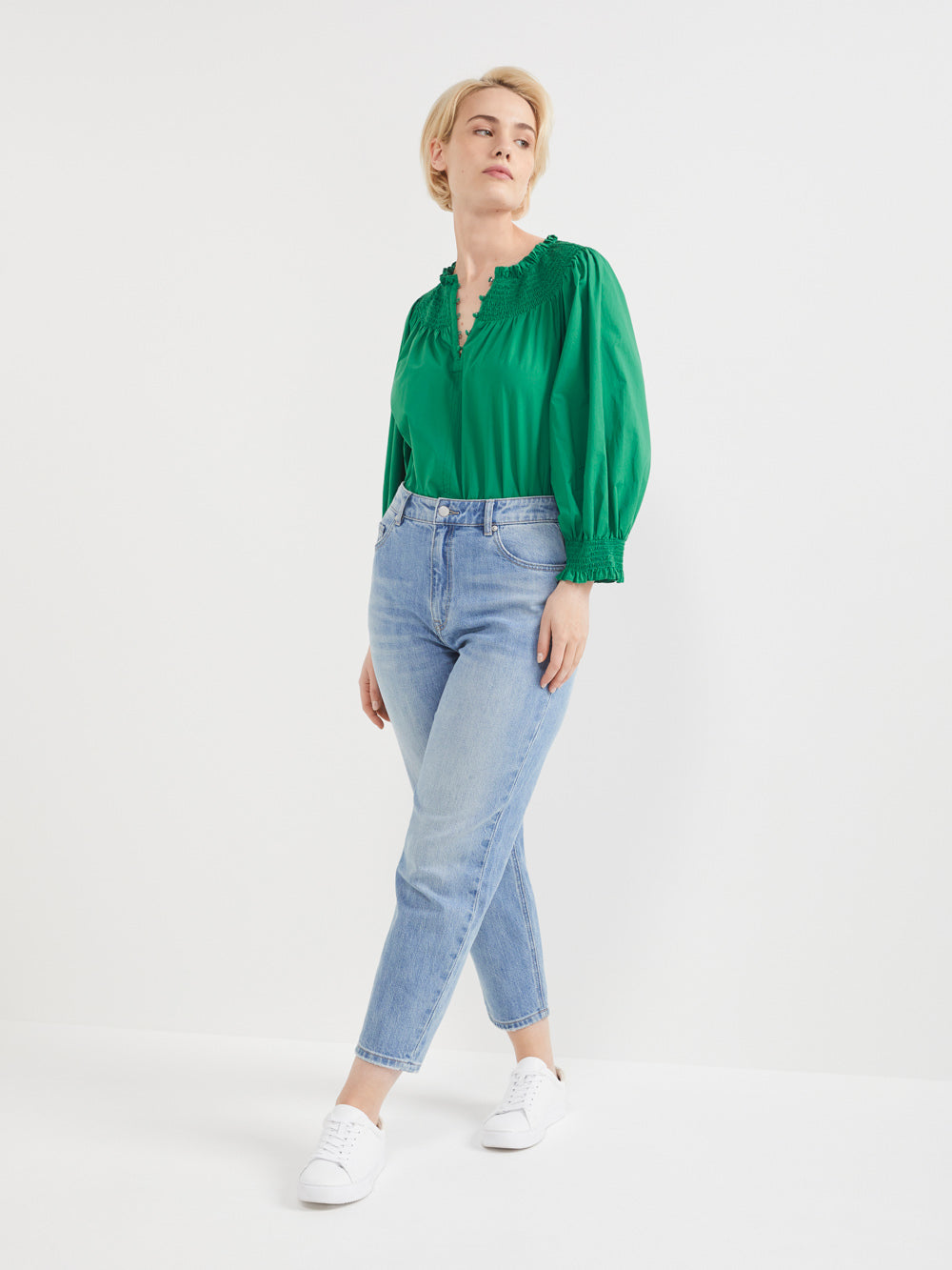 The Cotton Voile Shirred Detail Top