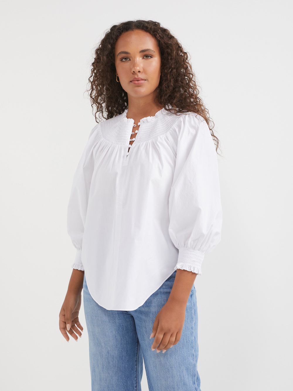 The Cotton Voile Shirred Detail Top