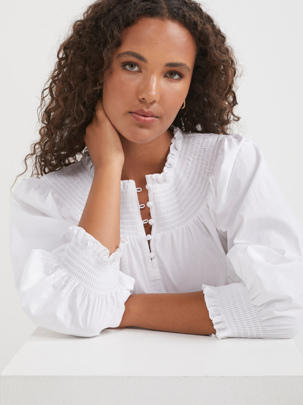 The Cotton Voile Shirred Detail Top