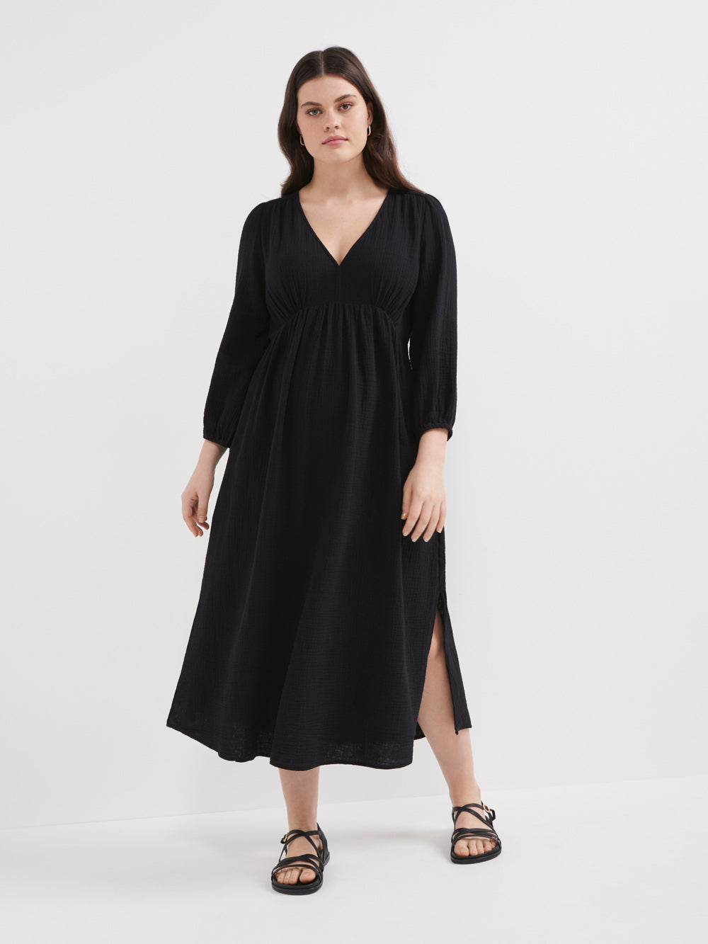 The Cotton Crinkle V-Neck Dress