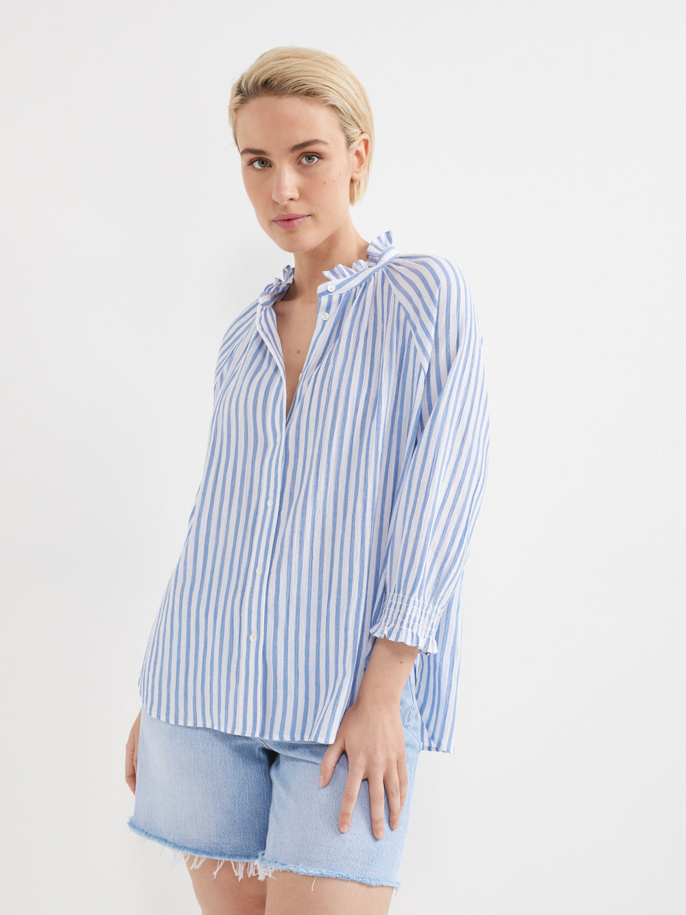 The Cotton Crinkle Stripe Top - Commonry