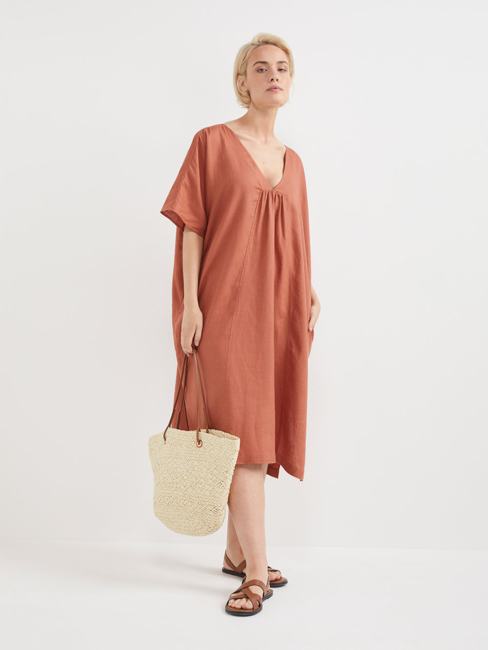 The V-Neck Linen Kaftan Dress