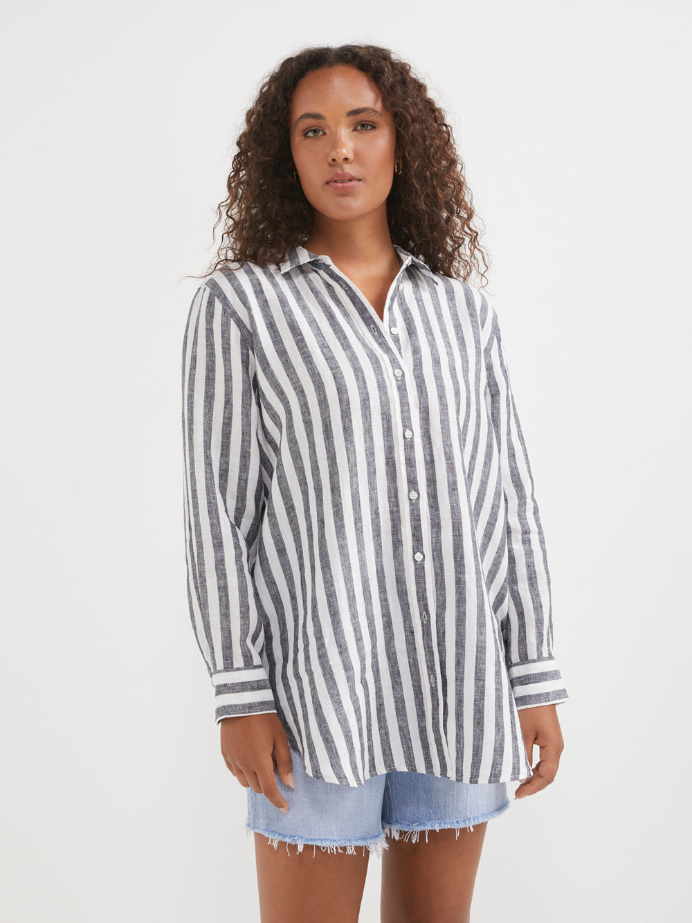 The Stripe Linen Longline Shirt