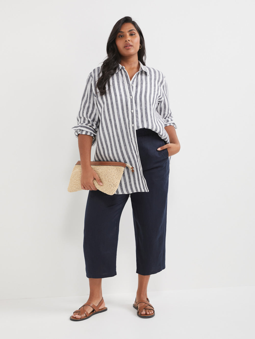 The Stripe Linen Longline Shirt - Commonry