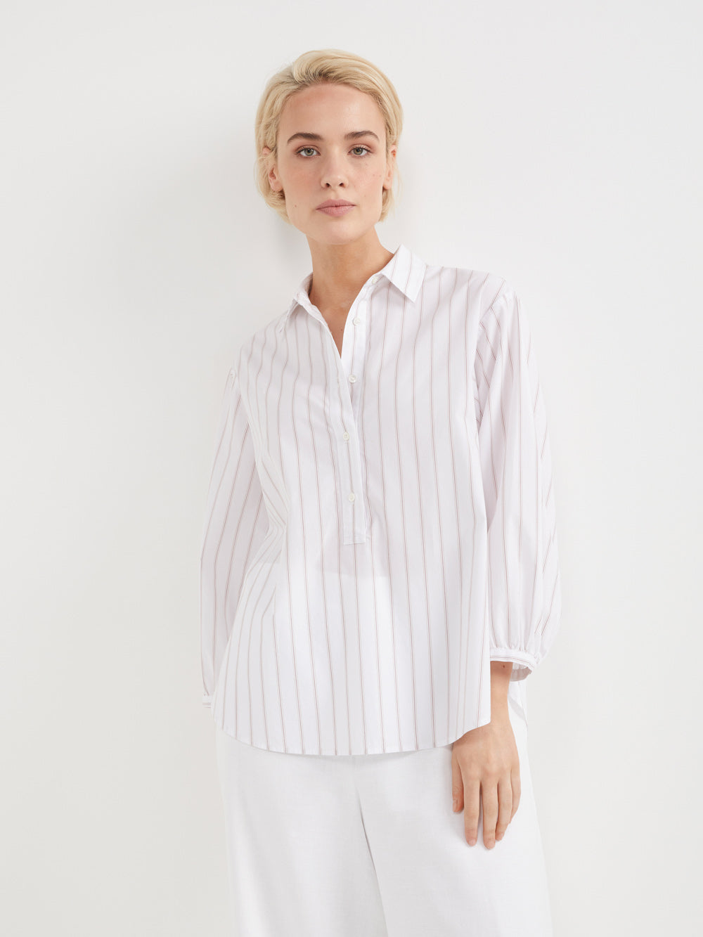 The Stripe Cotton Poplin Popover Top