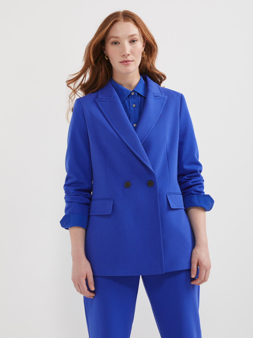 Royal Blue Formal Pants Suit With Single Breasted Blazer and Straight Pants  High Waist, Blue Blazer Trouser Suit for TALL Women 