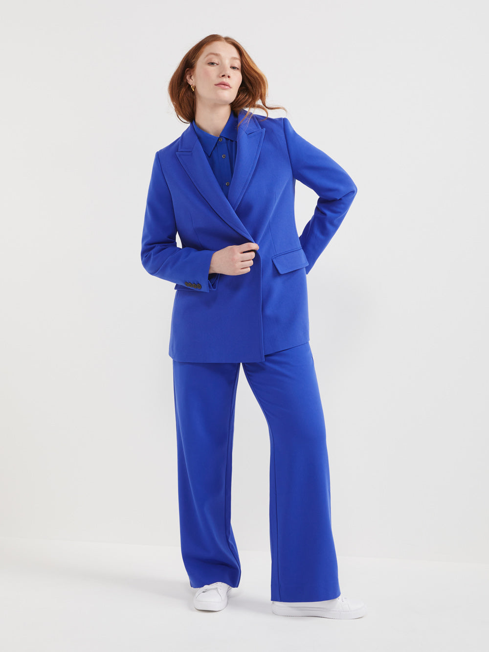 Electric Blue Formal Pants Suit With Single Breasted Blazer and Straight  Pants High Waist, Blue Blazer Trouser Suit for Women 