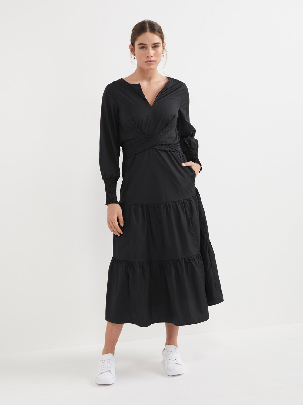 Black Australian Cotton Twist Front Dress - Dresses