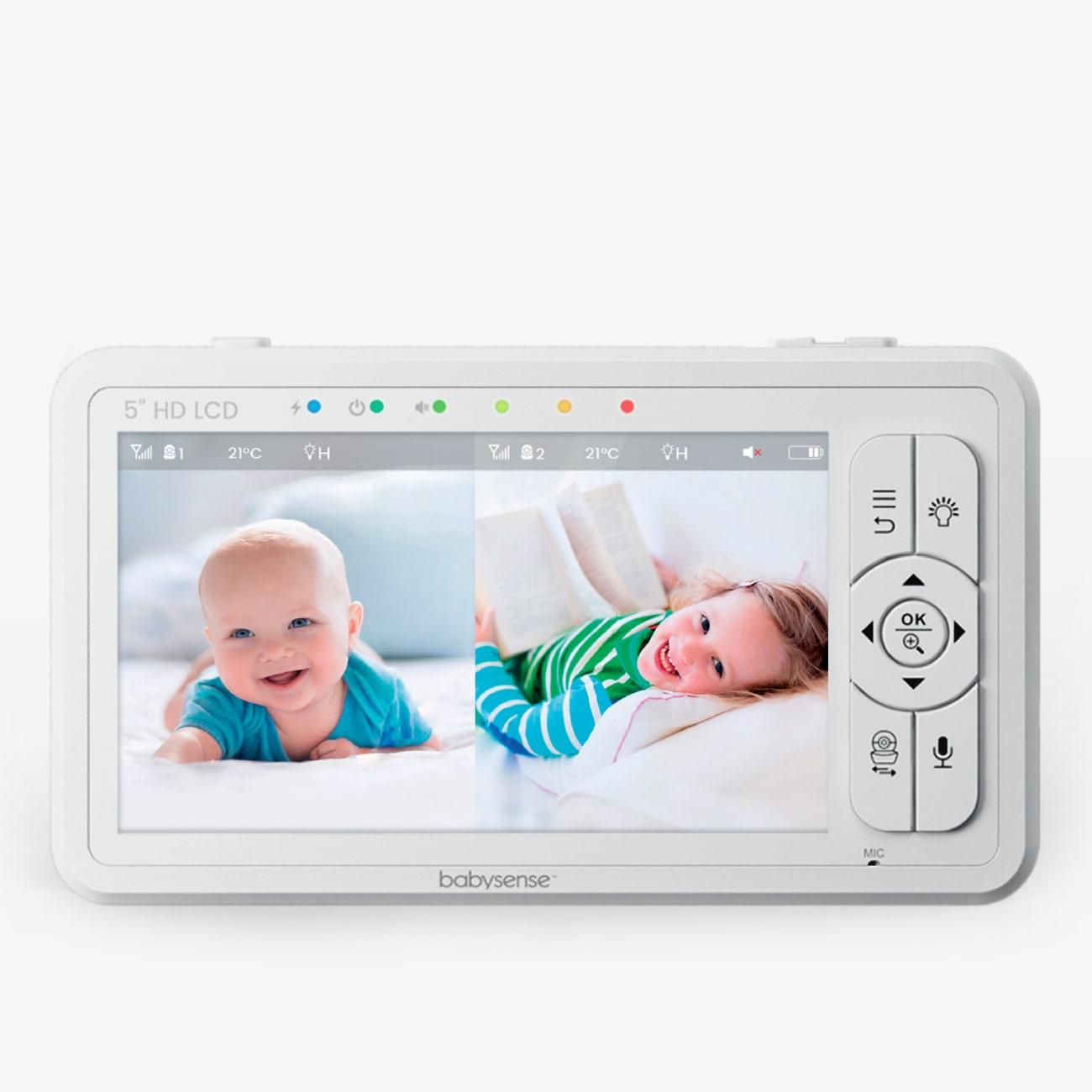 Babysense 5.5” 1080p Full HD Split-Screen Baby Monitor, Video Baby Monitor  with Camera and Audio, Two PTZ Cameras, RGB Night Light, 300m Range,  Two-Way Audio, 4x Zoom, 5000mAh Battery : : Baby