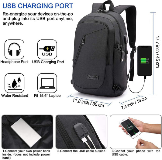Lumesner Laptop Backpack for Men,Water Resistant Travel Laptop Backpack  with USB Charging Port,Anti Theft College Backpack Laptop Bag for Women  Fits