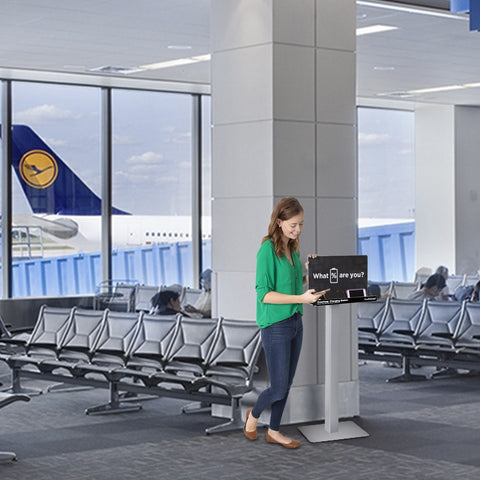 Portable charging station in an airport setting.