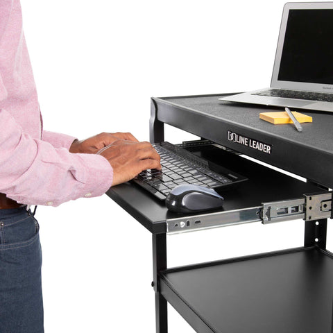 Added storage features like a pull-out keyboard tray or drop leaf shelving help upgrade your AV cart.