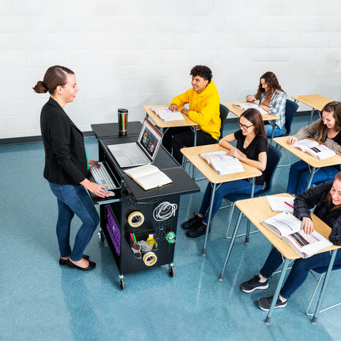 The Stellar AV cart with pegboard siding by Stand Steady.