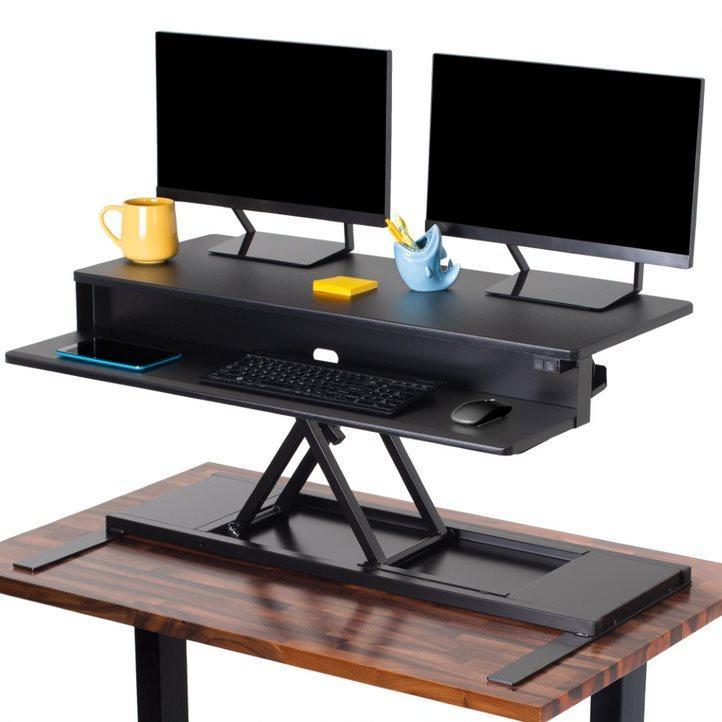 Mobile Standing Laptop Desk Converter Sit Stand Home Office Desk  Workstation W/Height Adjustable from 30.3 to 45.9 Inches Folding Desk with  Wheels