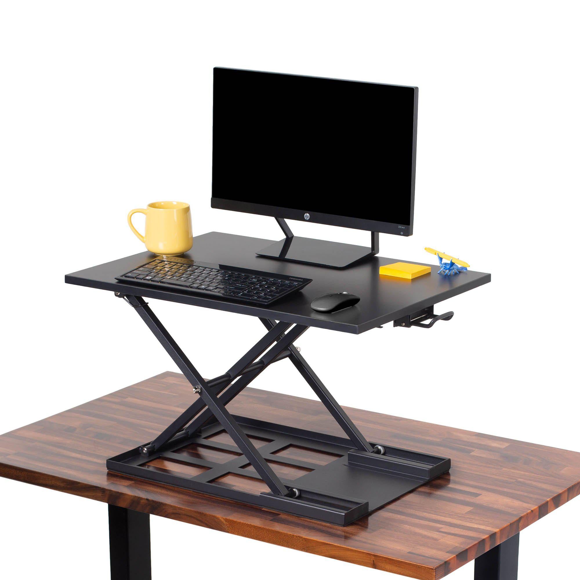 Mobile Standing Laptop Desk Converter Sit Stand Home Office Desk  Workstation W/Height Adjustable from 30.3 to 45.9 Inches Folding Desk with  Wheels