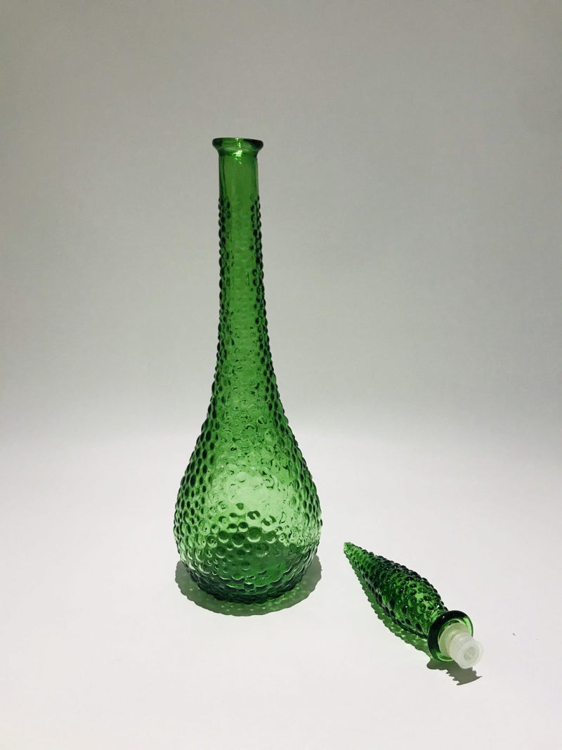 Green Genie Bottle Decanter 1960s Glass Mcm Vintage Made In Italy Mark Vintage Luxury