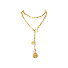 Brass Charmed Pearl Necklace