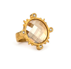 Gold Spiked Ring With Light Colorado Cabochon